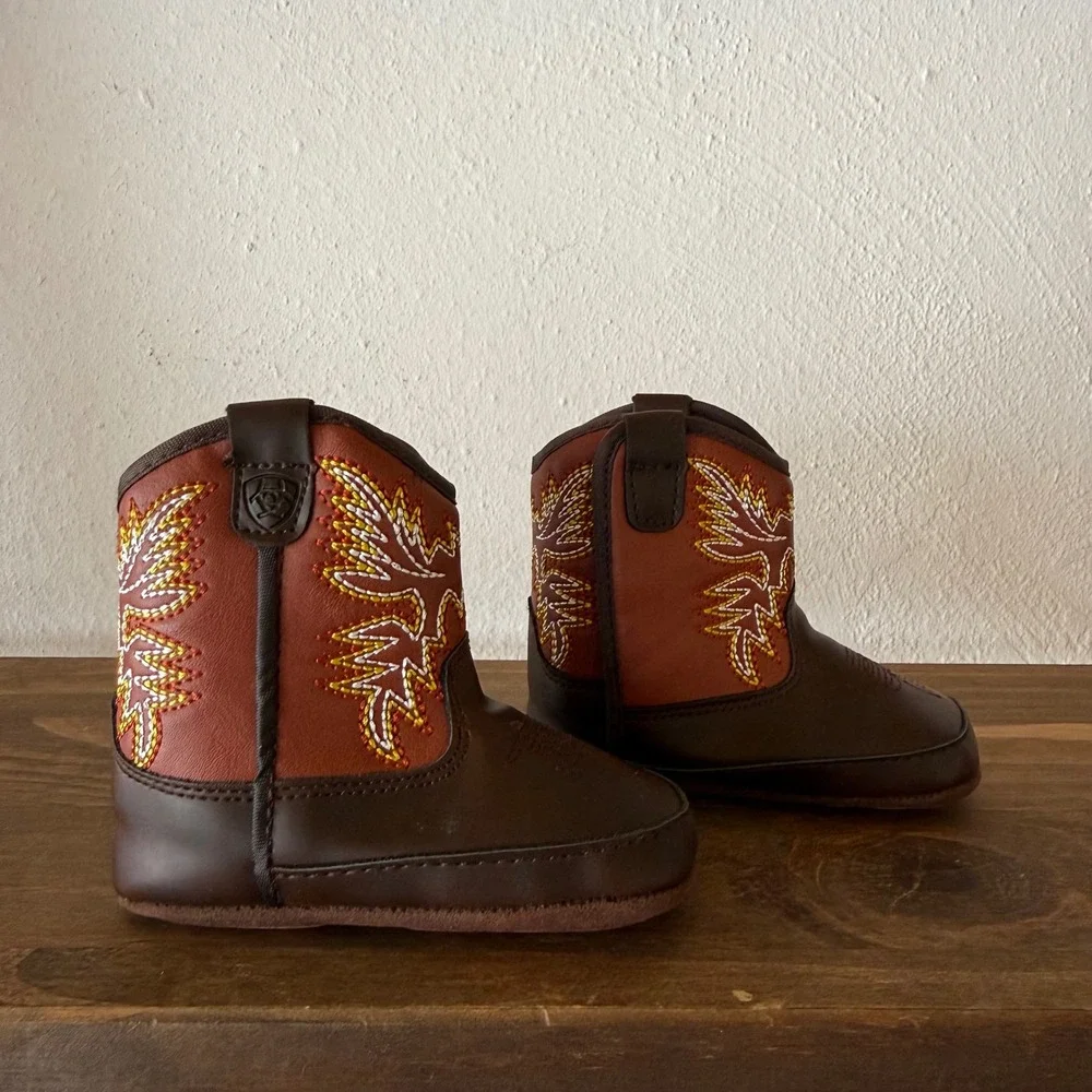 Ariat Lil' Stompers Baby Cowboy Boots Size 3 Brown Western Embroidered w/ Case